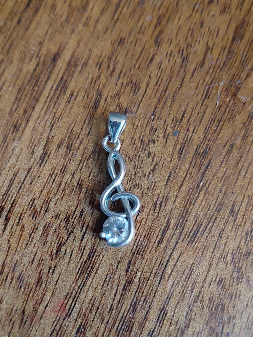 Music Note Dainty Pendant In Sterling Silver 925 With Large White Topaz Stone